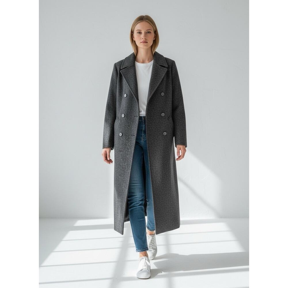 EXPRESS Double Breasted Wool Long Overcoat Charcoal Gray 5/6 Capsule‎ Minimalist